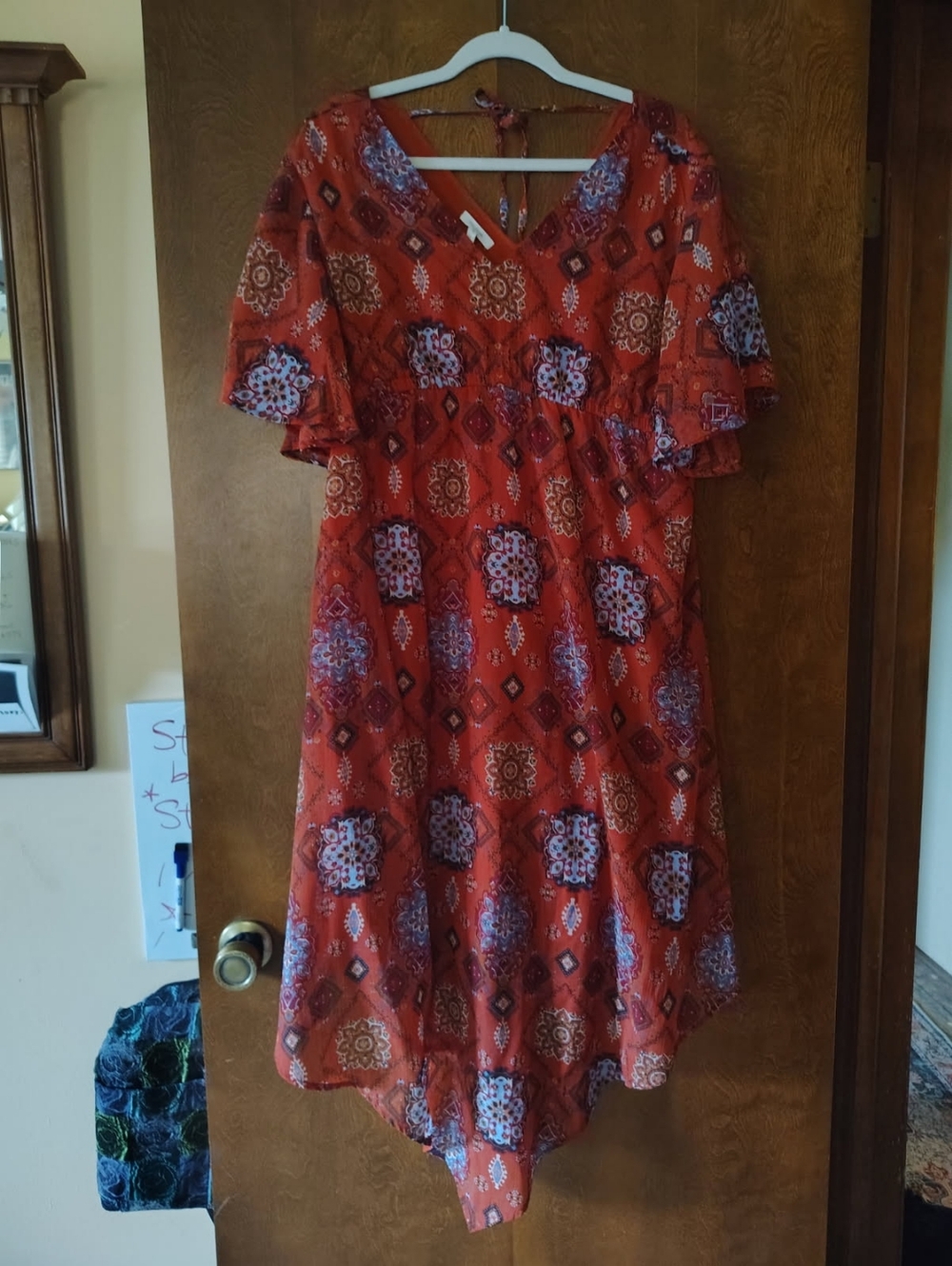 (NWT) New With Tags Maurices Red Patterned High-Low V-Neck Dress XL